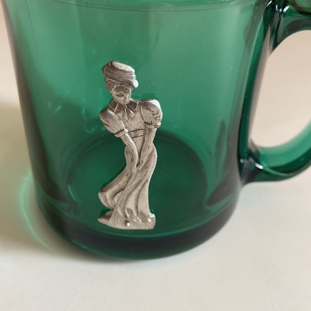 Vintage Heritage Glass Golf Mug Green Glass Pewter Victorian Golfer Home Glass - Picture 2 of 4